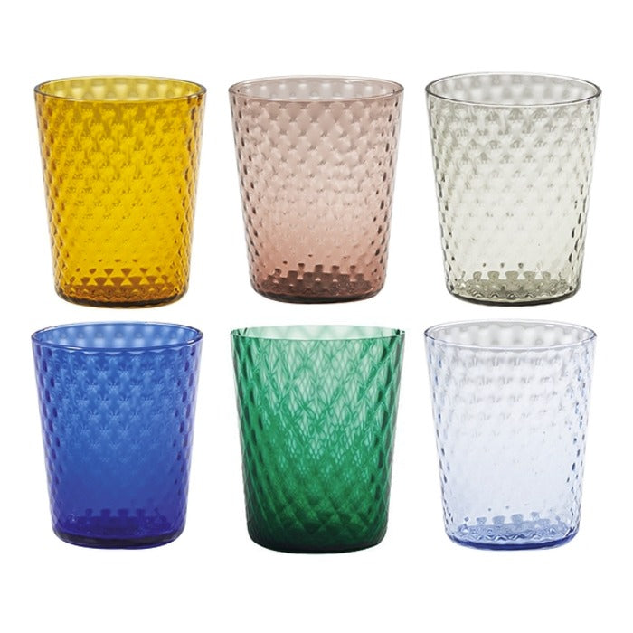 Copo de vidro Veneziano - Cores sortidas | Conjunto com 6 peças